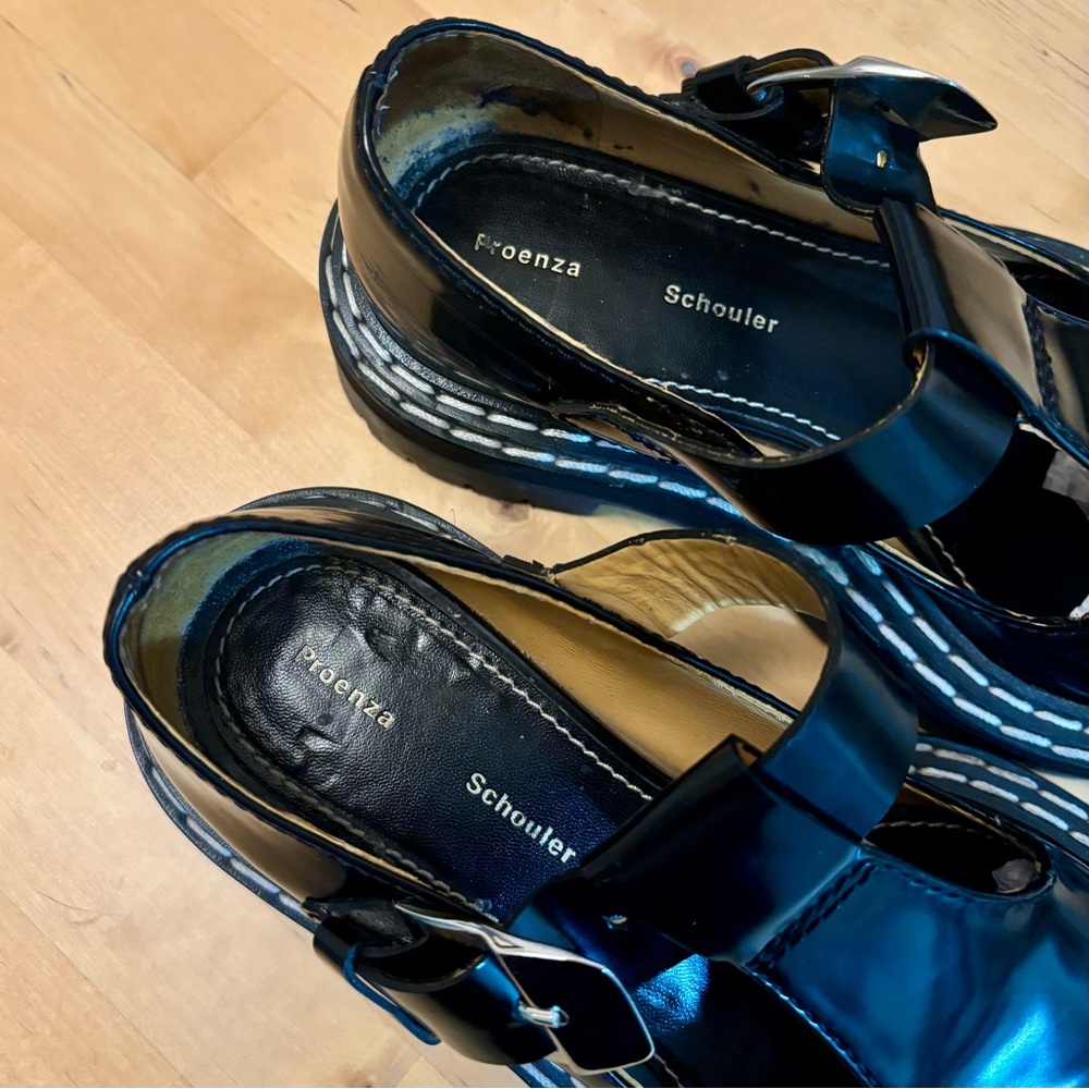 Proenza Schouler Black Leather Lug Sole Mary Jane Loafers with Buckle - Picture 3 of 6